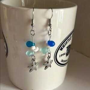 Silver Starfish Earrings with sea glass accents